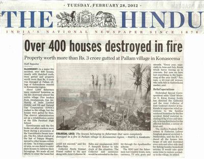 Articolo della stampa indiana relativo all'incendio